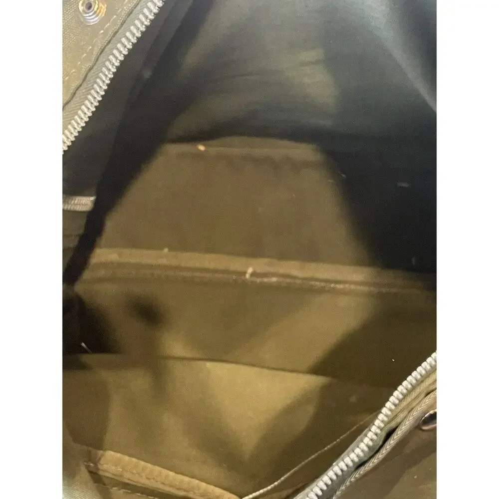 Vintage Army Green With Brown‎ Leather Trim Duffle Bag